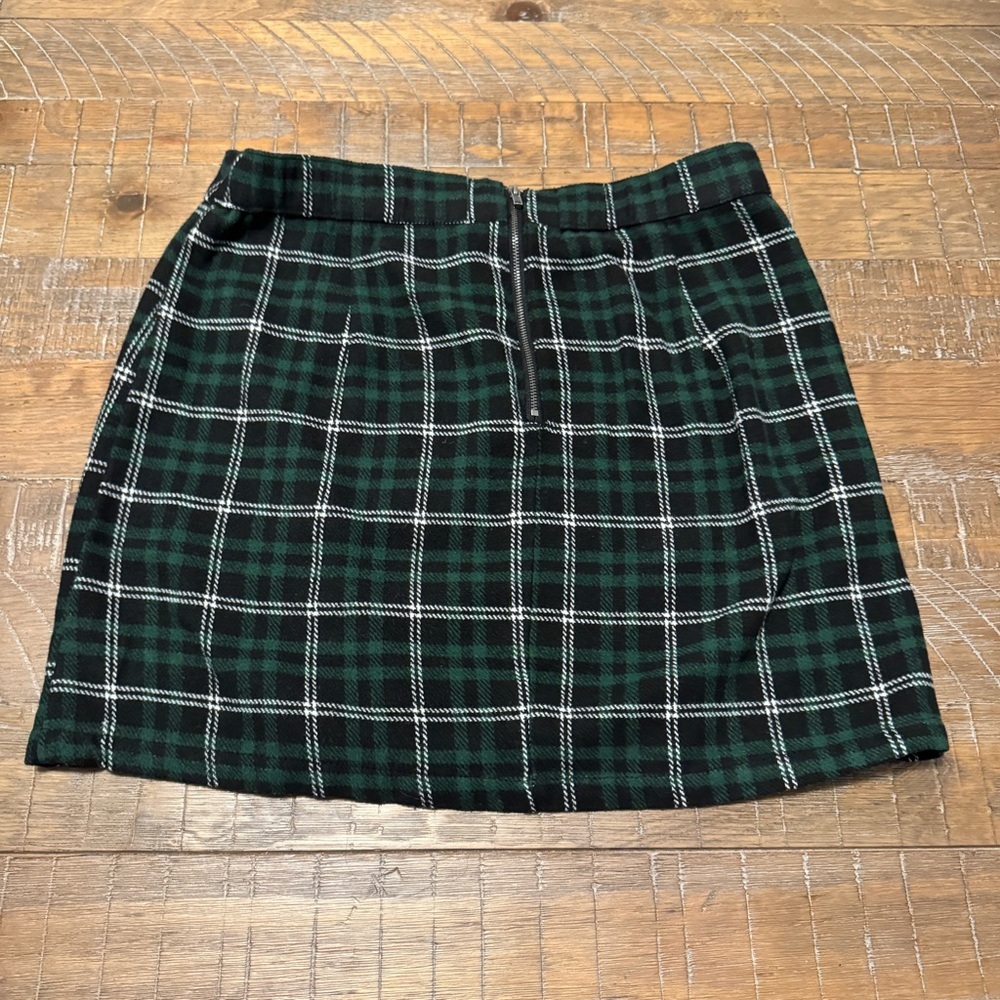 No Boundaries Dark Green Plaid Mini Skirt Large 11-13 Felt Autumn Holiday